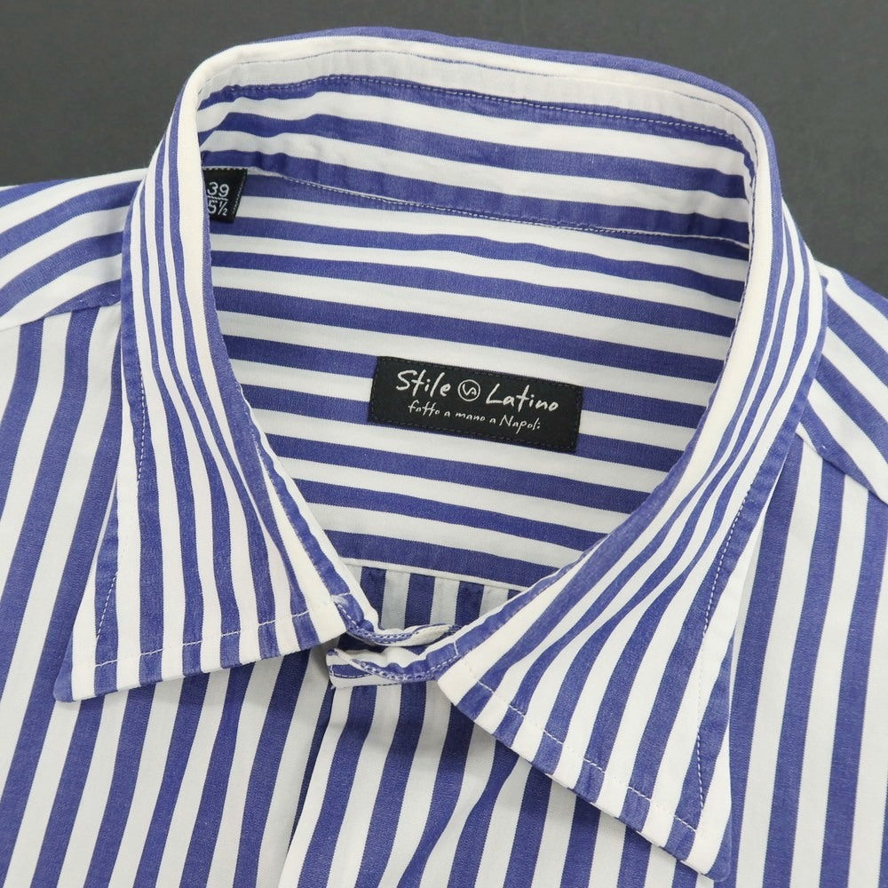 【中古】スティレ ラティーノ STILE LATINO コットン ストライプ レギュラーカラー ドレスシャツ ホワイトxネイビー【サイズ39】【 状態ランクC 】【 メンズ 】