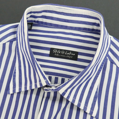【中古】スティレ ラティーノ STILE LATINO コットン ストライプ レギュラーカラー ドレスシャツ ホワイトxネイビー【サイズ39】【 状態ランクC 】【 メンズ 】