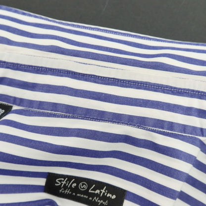 【中古】スティレ ラティーノ STILE LATINO コットン ストライプ レギュラーカラー ドレスシャツ ホワイトxネイビー【サイズ39】【 状態ランクC 】【 メンズ 】