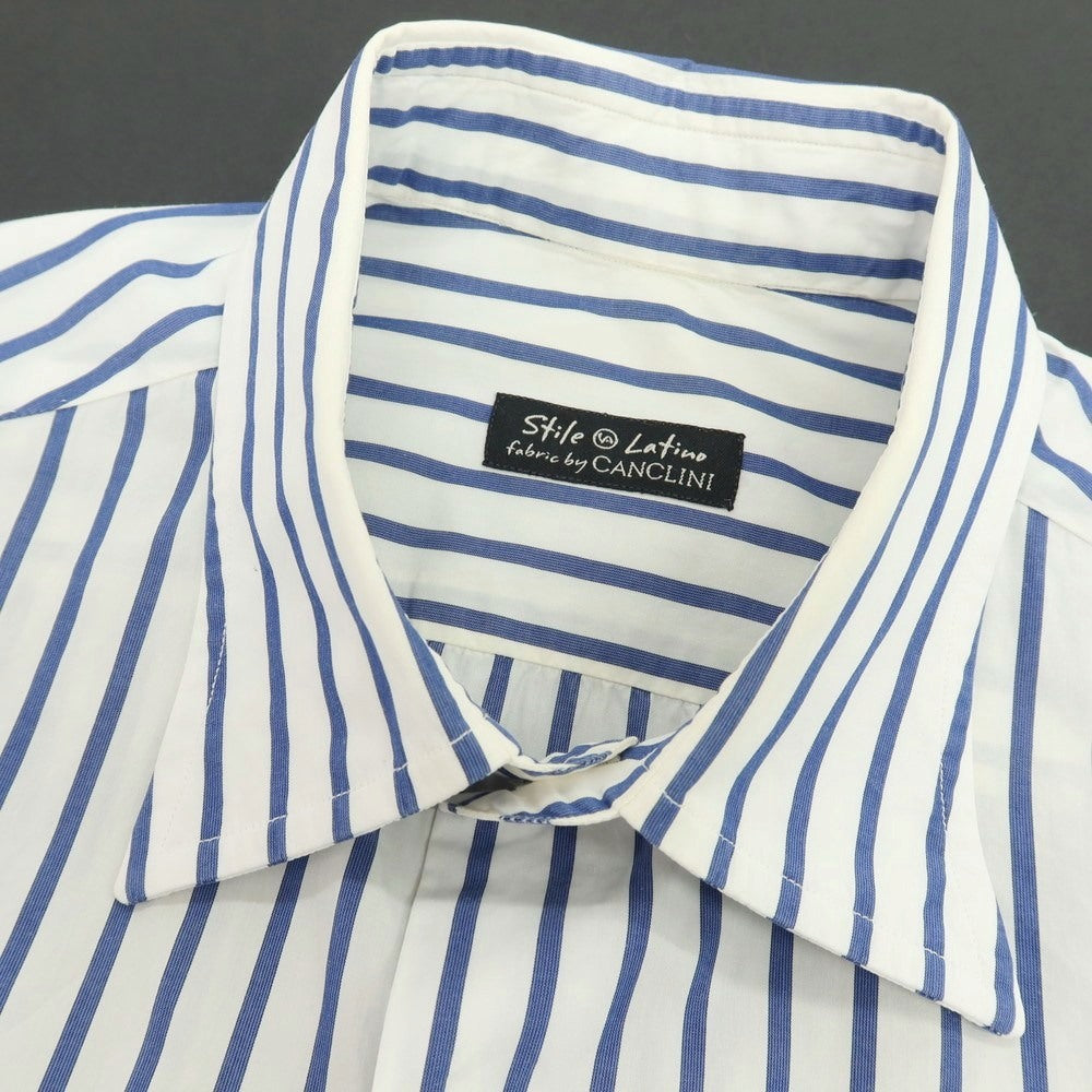 【中古】スティレ ラティーノ STILE LATINO コットン ストライプ レギュラーカラー ドレスシャツ ホワイトxダークブルー【サイズ39】【 状態ランクD 】【 メンズ 】