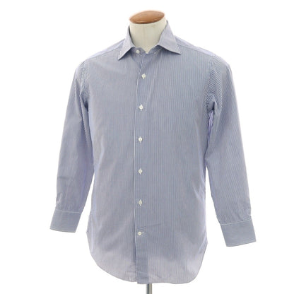 【中古】ビームスエフ BEAMS F コットン ストライプ セミワイドカラー ドレスシャツ ホワイトxネイビー【サイズ39】【 状態ランクC 】【 メンズ 】