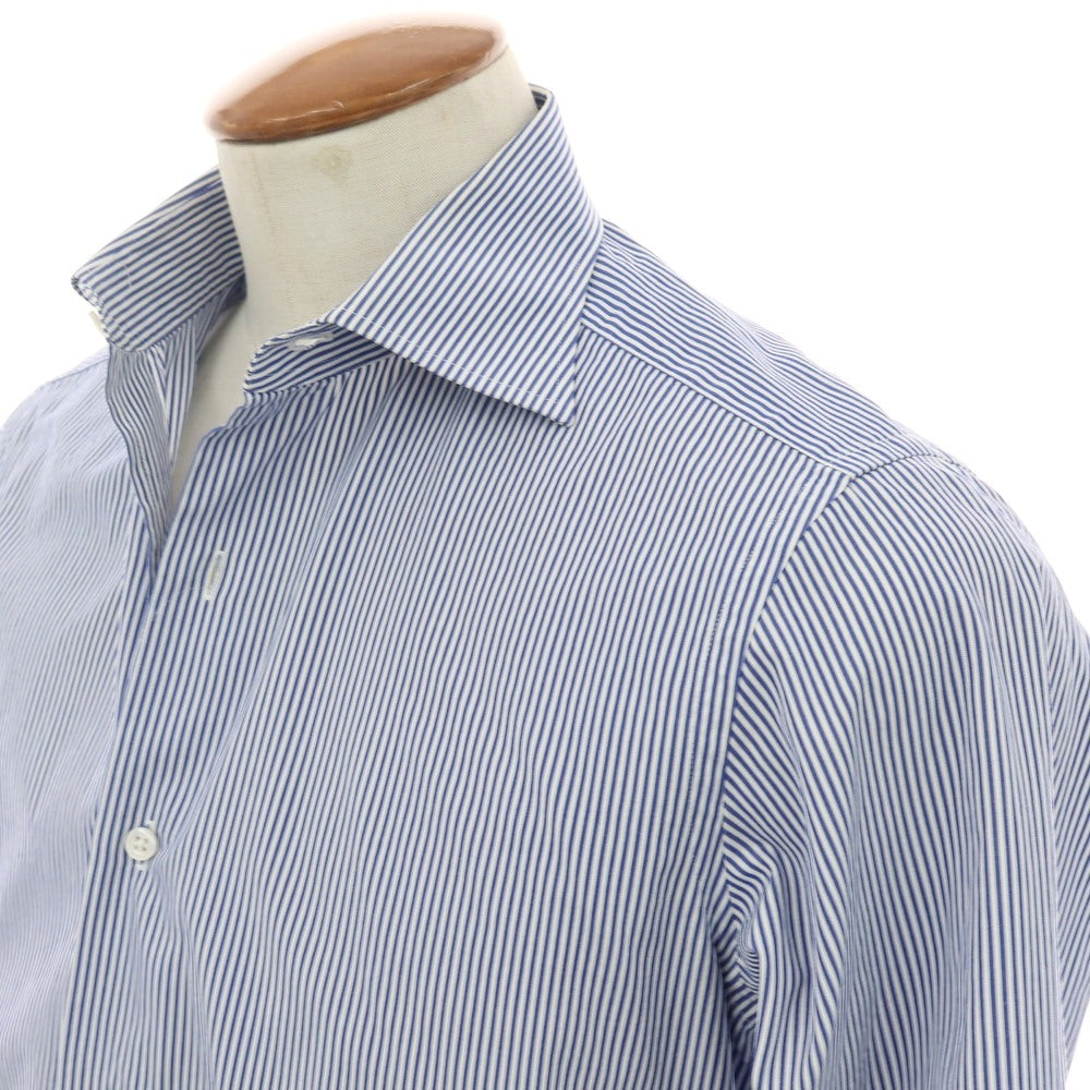 【中古】ビームスエフ BEAMS F コットン ストライプ セミワイドカラー ドレスシャツ ホワイトxネイビー【サイズ39】【 状態ランクC 】【 メンズ 】[CPD]
