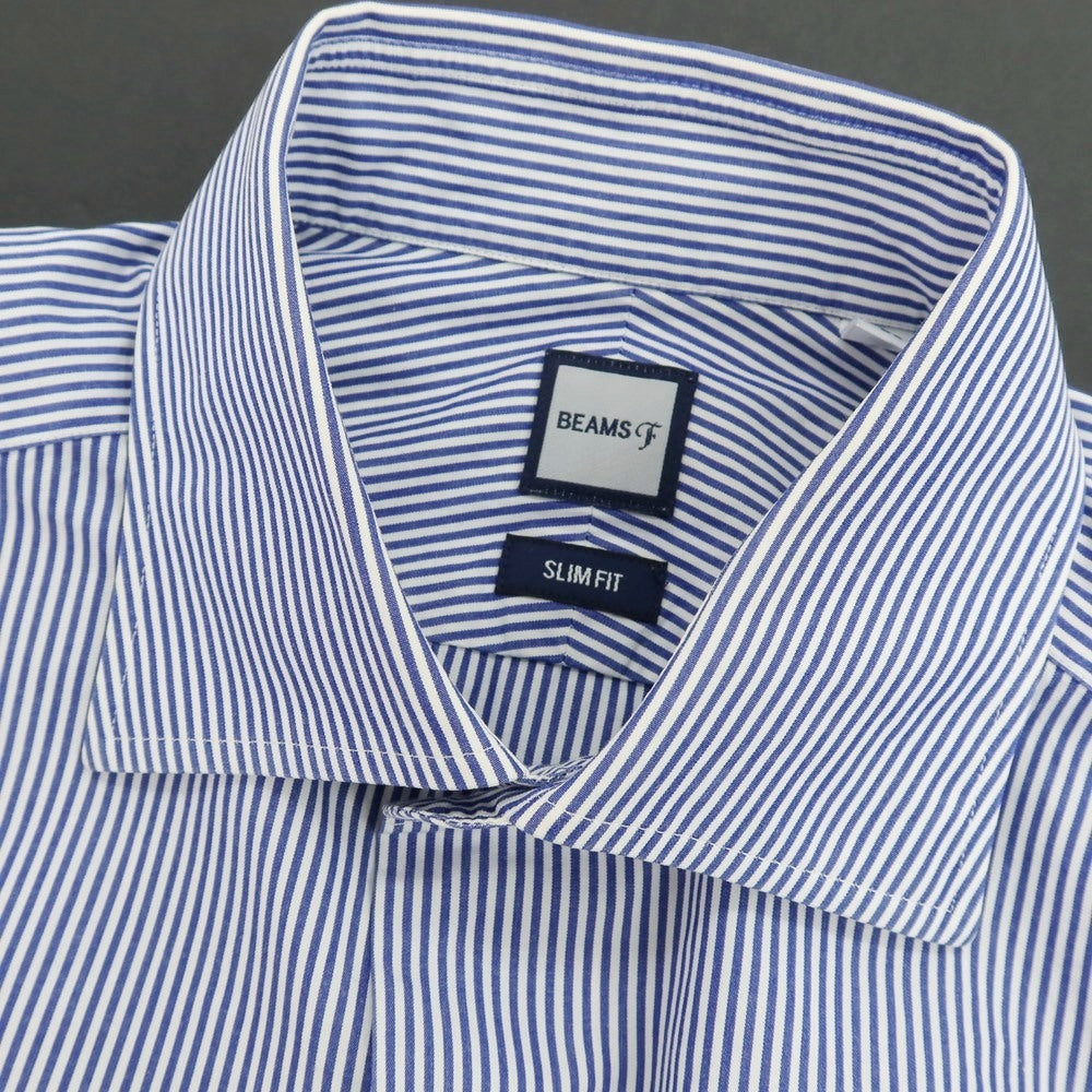 【中古】ビームスエフ BEAMS F コットン ストライプ セミワイドカラー ドレスシャツ ホワイトxネイビー【サイズ39】【 状態ランクC 】【 メンズ 】[CPD]