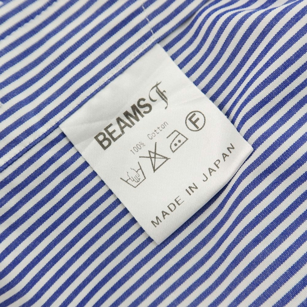 【中古】ビームスエフ BEAMS F コットン ストライプ セミワイドカラー ドレスシャツ ホワイトxネイビー【サイズ39】【 状態ランクC 】【 メンズ 】[CPD]