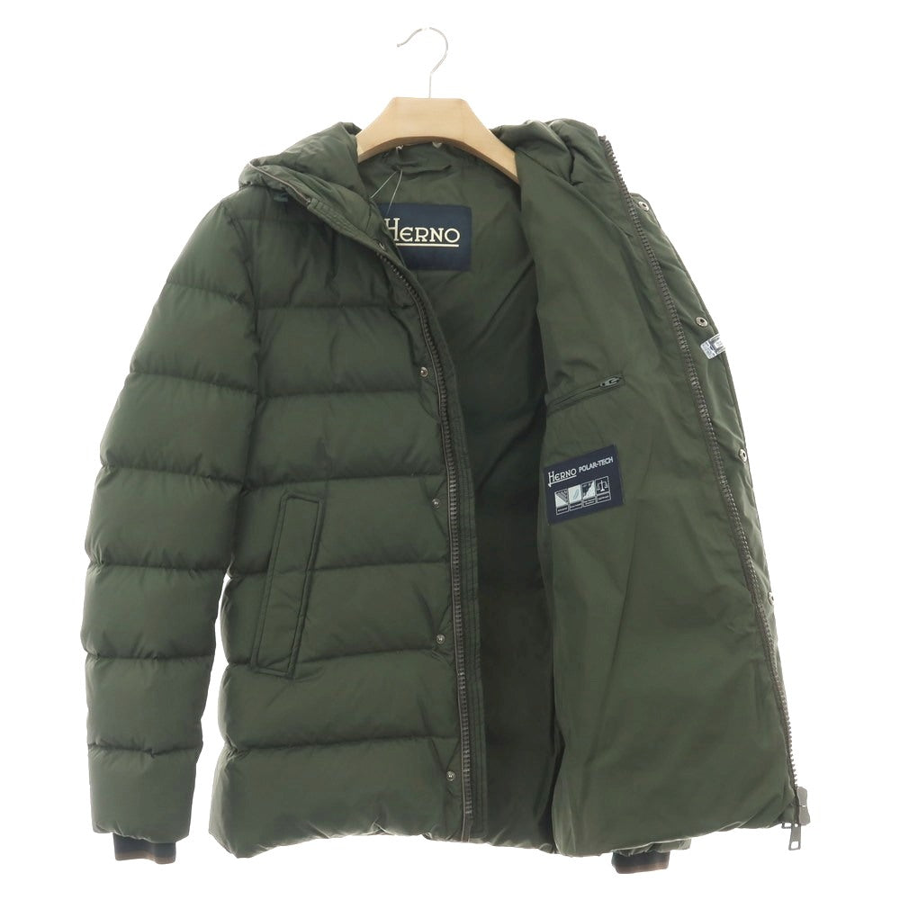 【中古】ヘルノ Herno POLAR-TECH ナイロン フーデッド ダウンコート グリーン【サイズ46】【 状態ランクB 】【 メンズ 】
