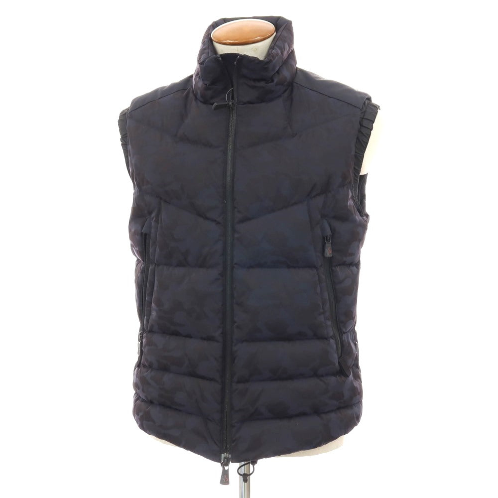 【中古】モンクレール グルノーブル MONCLER GRENOBLE ナイロン カモフラ スタンドカラー ダブルジップ ダウンベスト ブルゾン ネイビーxブラック【サイズ2】【 状態ランクC 】【 メンズ 】