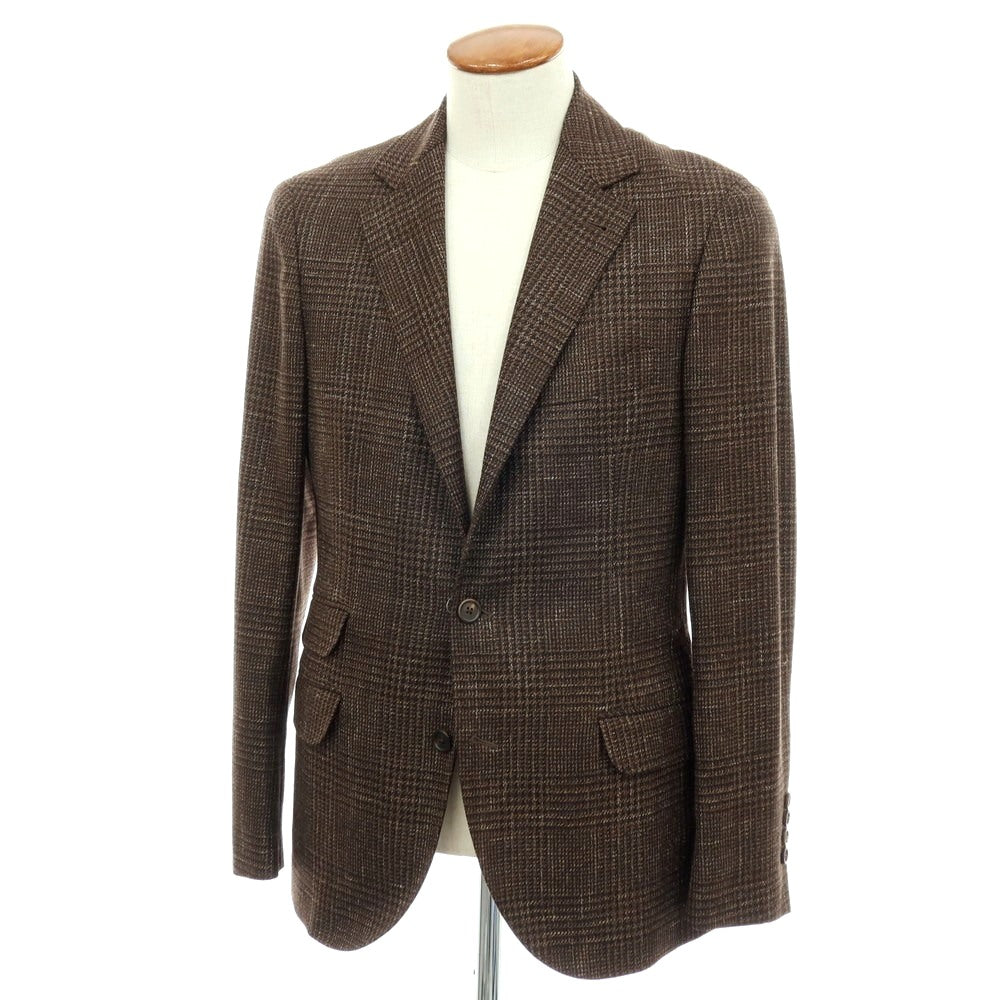 【中古】ブルネロクチネリ Brunello Cucinelli ウールシルクリネン グレンチェック 3B テーラードジャケット ブラウン【サイズ46】【 状態ランクB 】【 メンズ 】