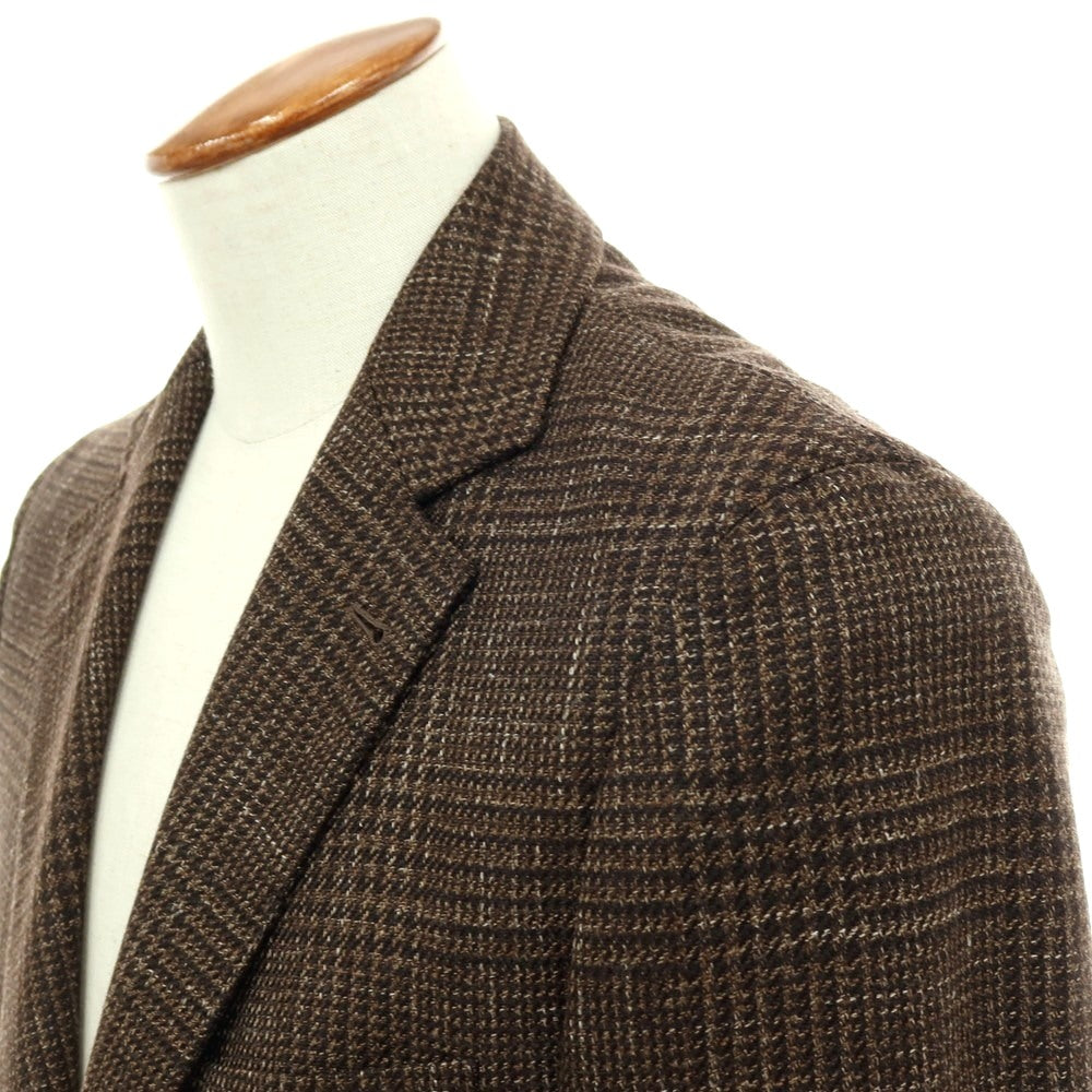 【中古】ブルネロクチネリ Brunello Cucinelli ウールシルクリネン グレンチェック 3B テーラードジャケット ブラウン【サイズ46】【 状態ランクB 】【 メンズ 】