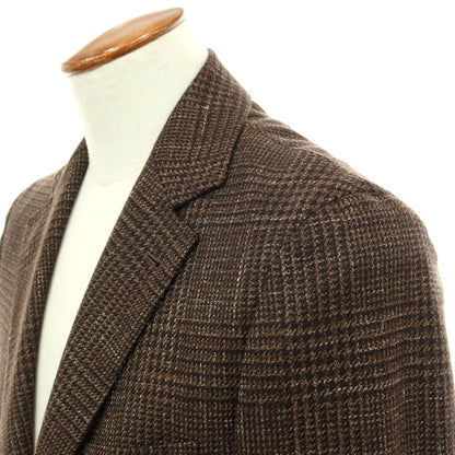 【中古】ブルネロクチネリ Brunello Cucinelli ウールシルクリネン グレンチェック 3B テーラードジャケット ブラウン【サイズ46】【 状態ランクB 】【 メンズ 】