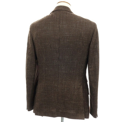 【中古】ブルネロクチネリ Brunello Cucinelli ウールシルクリネン グレンチェック 3B テーラードジャケット ブラウン【サイズ46】【 状態ランクB 】【 メンズ 】