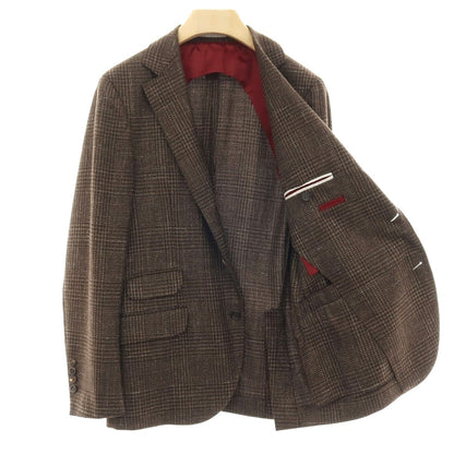 【中古】ブルネロクチネリ Brunello Cucinelli ウールシルクリネン グレンチェック 3B テーラードジャケット ブラウン【サイズ46】【 状態ランクB 】【 メンズ 】