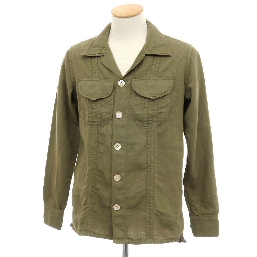 【中古】イレブンティ eleventy コットンリネン オープンカラー カジュアルシャツ オリーブ【サイズ38】【 状態ランクB 】【 メンズ 】