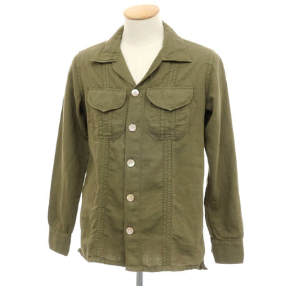 【中古】イレブンティ eleventy コットンリネン オープンカラー カジュアルシャツ オリーブ【サイズ38】【 状態ランクB 】【 メンズ 】