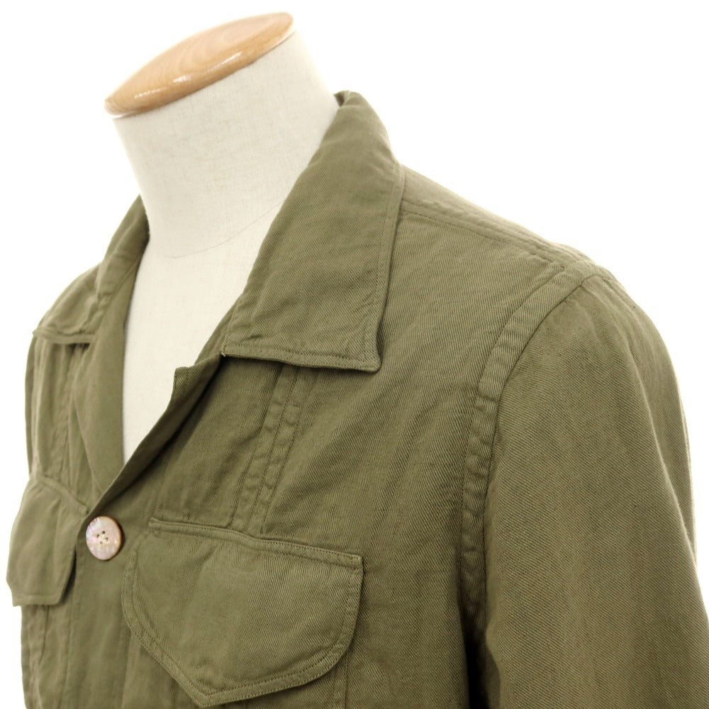 【中古】イレブンティ eleventy コットンリネン オープンカラー カジュアルシャツ オリーブ【サイズ38】【 状態ランクB 】【 メンズ 】