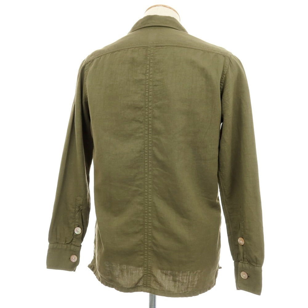 【中古】イレブンティ eleventy コットンリネン オープンカラー カジュアルシャツ オリーブ【サイズ38】【 状態ランクB 】【 メンズ 】