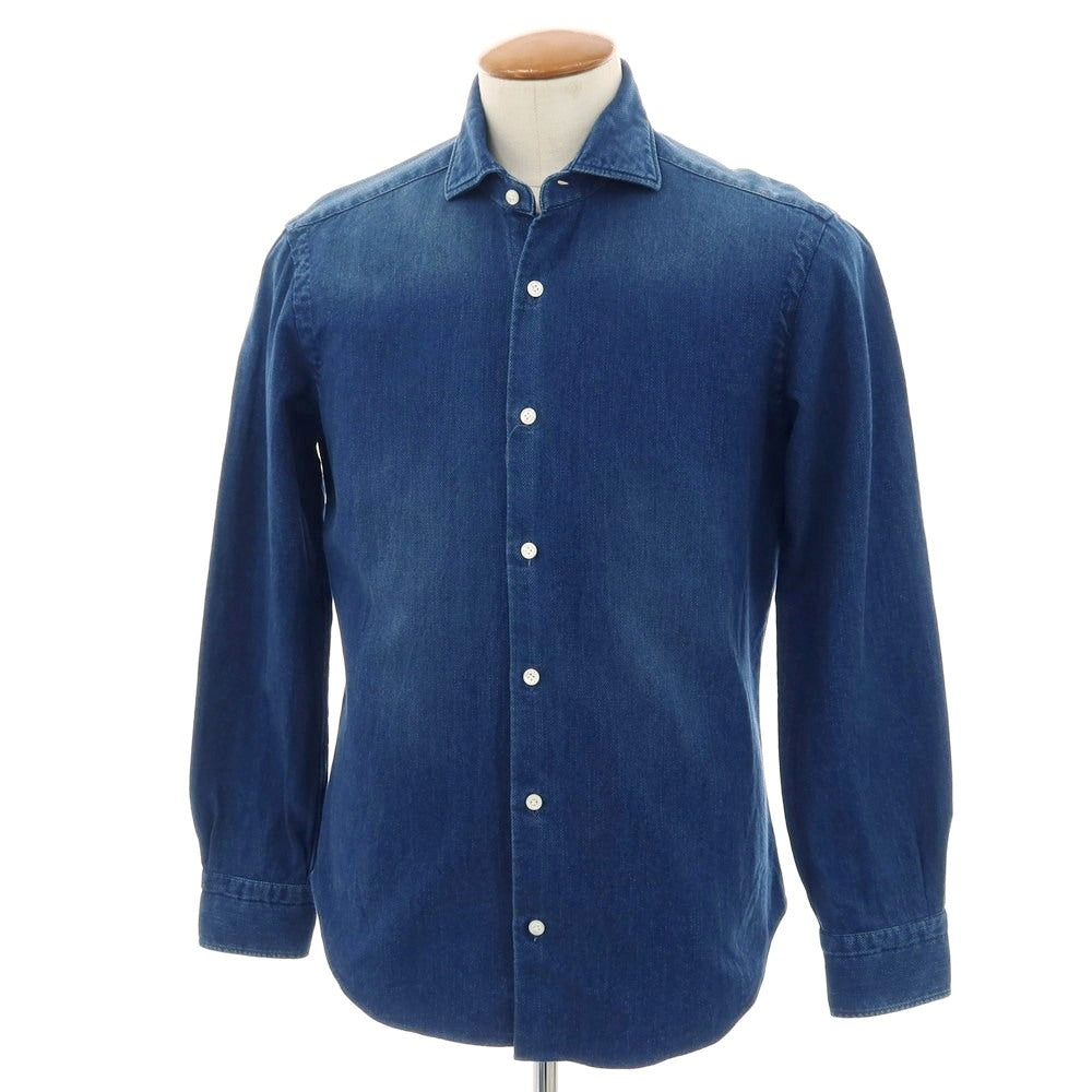 【中古】バルバ ダンディライフ BARBA DANDY LIFE コットンリネン系 ワイドカラー カジュアルシャツ ダークブルー【サイズ39】【 状態ランクB 】【 メンズ 】