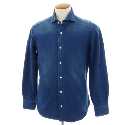 【中古】バルバ ダンディライフ BARBA DANDY LIFE コットンリネン系 ワイドカラー カジュアルシャツ ダークブルー【サイズ39】【 状態ランクB 】【 メンズ 】