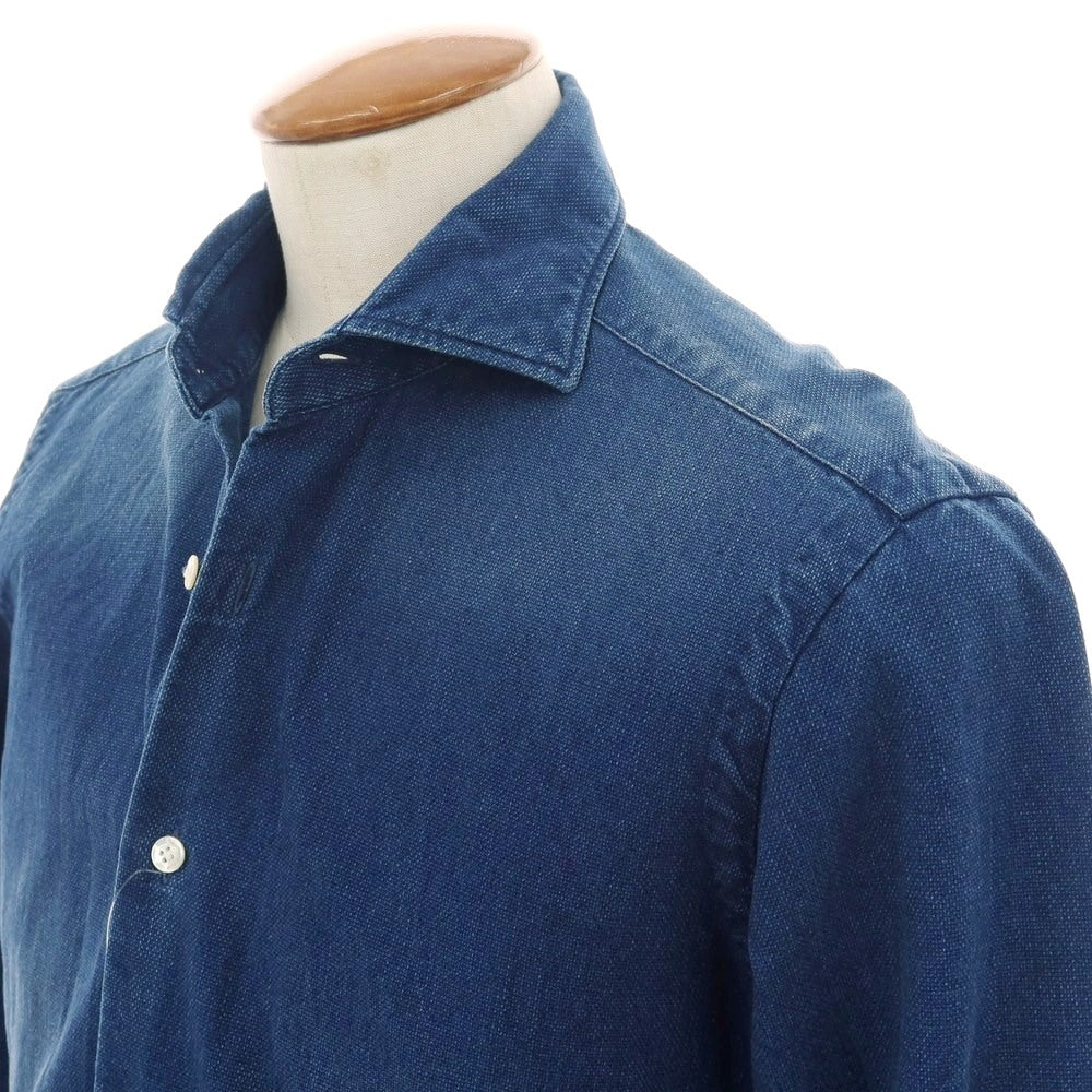 【中古】バルバ ダンディライフ BARBA DANDY LIFE コットンリネン系 ワイドカラー カジュアルシャツ ダークブルー【サイズ39】【 状態ランクB 】【 メンズ 】