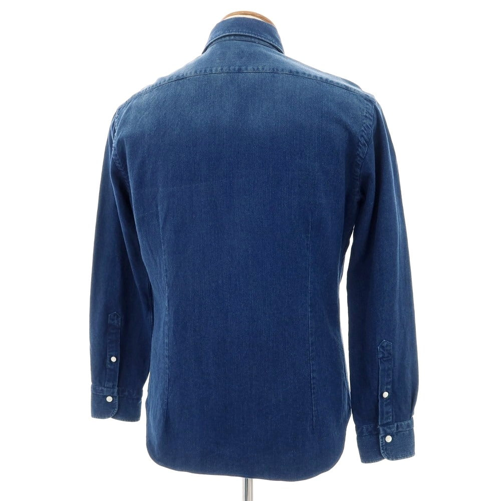 【中古】バルバ ダンディライフ BARBA DANDY LIFE コットンリネン系 ワイドカラー カジュアルシャツ ダークブルー【サイズ39】【 状態ランクB 】【 メンズ 】