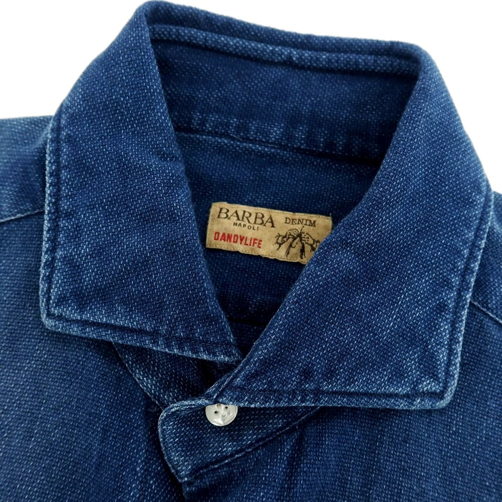 【中古】バルバ ダンディライフ BARBA DANDY LIFE コットンリネン系 ワイドカラー カジュアルシャツ ダークブルー【サイズ39】【 状態ランクB 】【 メンズ 】