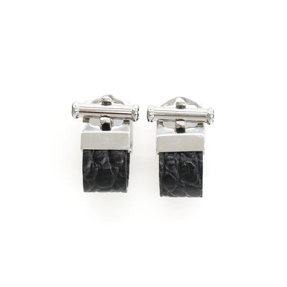 【中古】モンブラン MONTBLANC クロコダイル レザー カフリンクス カフス ブラックxシルバー【 状態ランクA 】【 メンズ 】