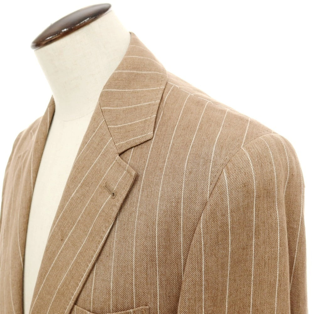 【新品】ブルネロクチネリ Brunello Cucinelli リネン ストライプ テーラードジャケット ブラウン【 50 】【 状態ランクN 】【 メンズ 】