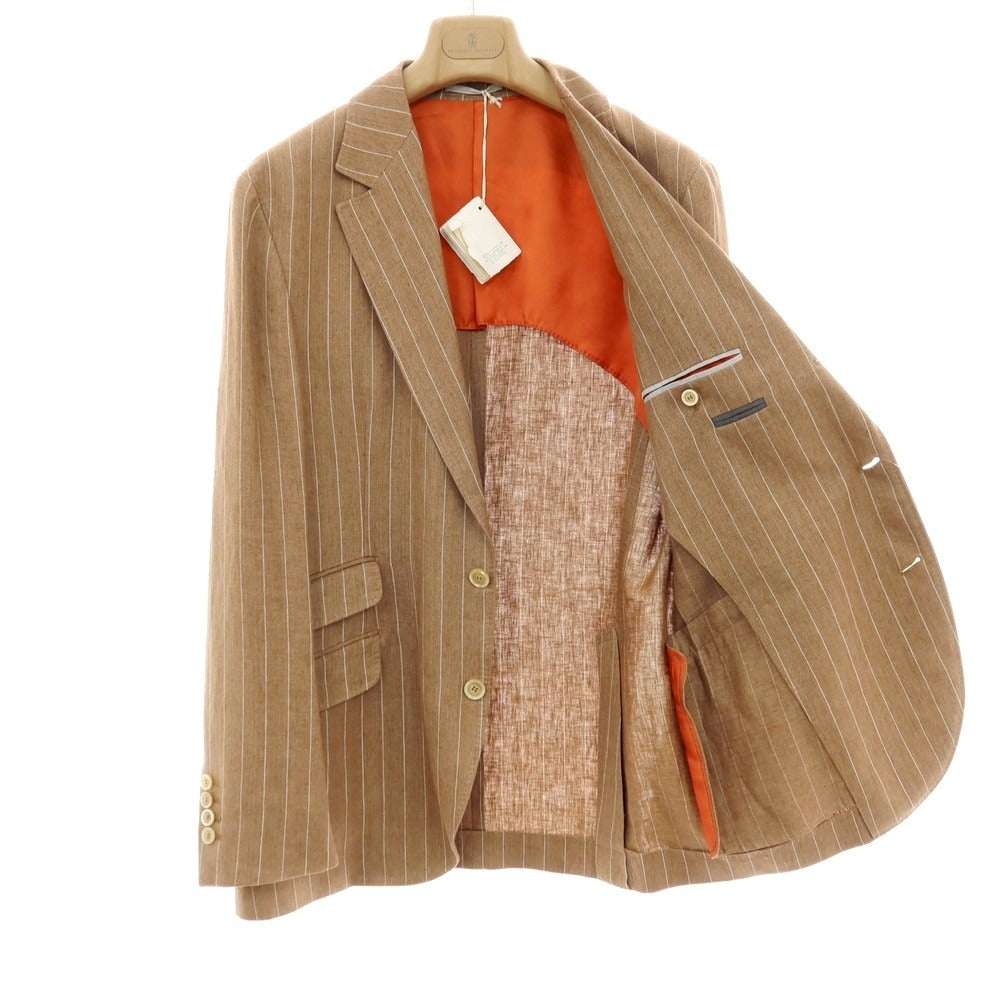 【新品】ブルネロクチネリ Brunello Cucinelli リネン ストライプ テーラードジャケット ブラウン【 50 】【 状態ランクN 】【 メンズ 】