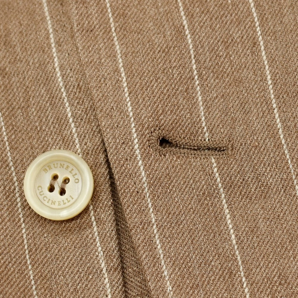 【新品】ブルネロクチネリ Brunello Cucinelli リネン ストライプ テーラードジャケット ブラウン【 50 】【 状態ランクN 】【 メンズ 】