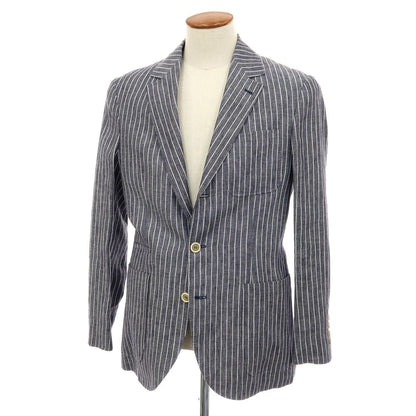 【新品】ブルネロクチネリ Brunello Cucinelli リネン ストライプ テーラードジャケット ネイビーxホワイト【 46 】【 状態ランクN 】【 メンズ 】