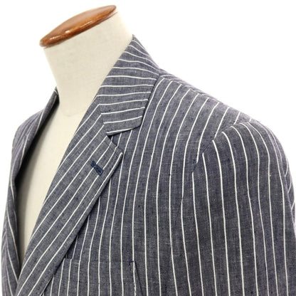 【新品】ブルネロクチネリ Brunello Cucinelli リネン ストライプ テーラードジャケット ネイビーxホワイト【 46 】【 状態ランクN 】【 メンズ 】