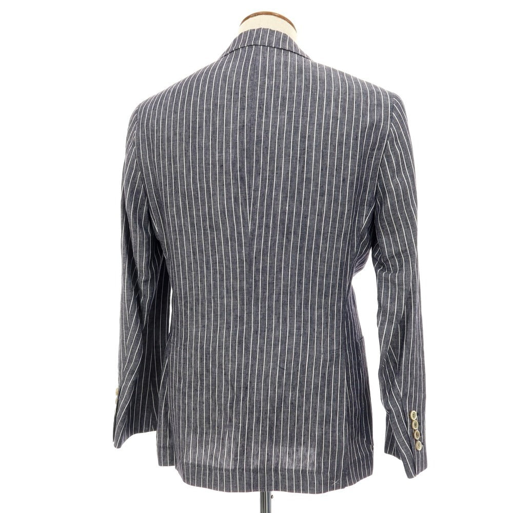 【新品】ブルネロクチネリ Brunello Cucinelli リネン ストライプ テーラードジャケット ネイビーxホワイト【 46 】【 状態ランクN 】【 メンズ 】