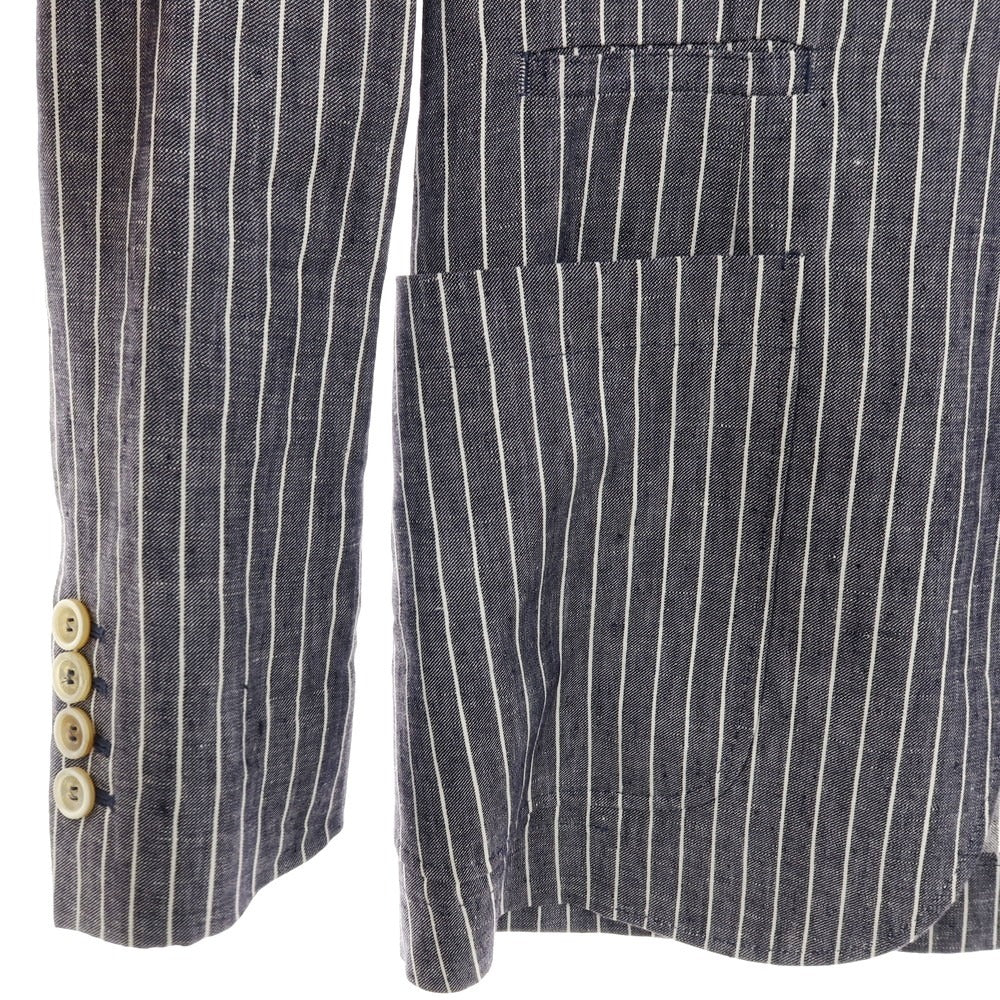 【新品】ブルネロクチネリ Brunello Cucinelli リネン ストライプ テーラードジャケット ネイビーxホワイト【 46 】【 状態ランクN 】【 メンズ 】