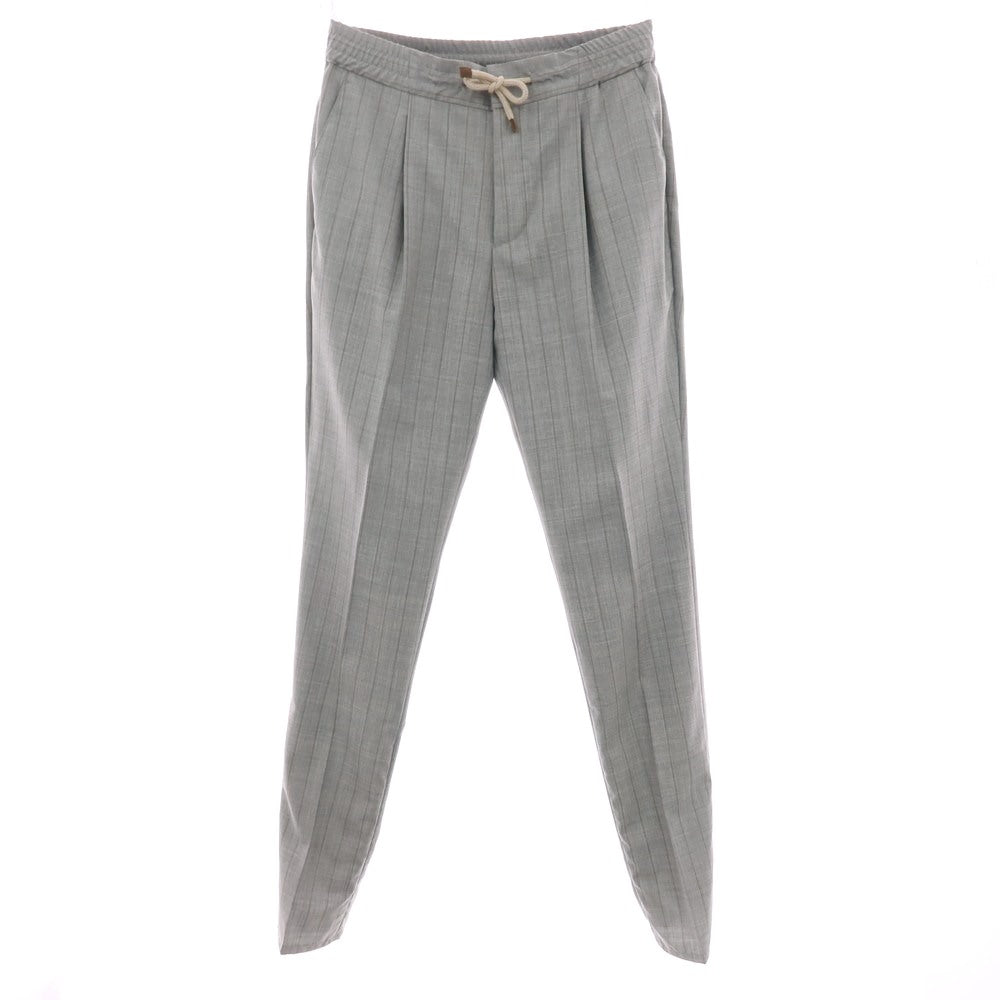 【新品】ブルネロクチネリ Brunello Cucinelli ウール ストライプ イージースラックスパンツ グレーxブラウン【サイズ46】【 状態ランクN 】【 メンズ 】