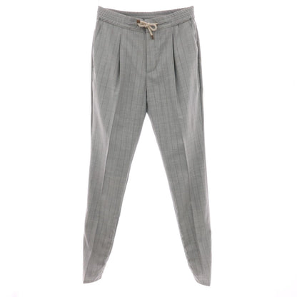 【新品】ブルネロクチネリ Brunello Cucinelli ウール ストライプ イージースラックスパンツ グレーxブラウン【サイズ46】【 状態ランクN 】【 メンズ 】