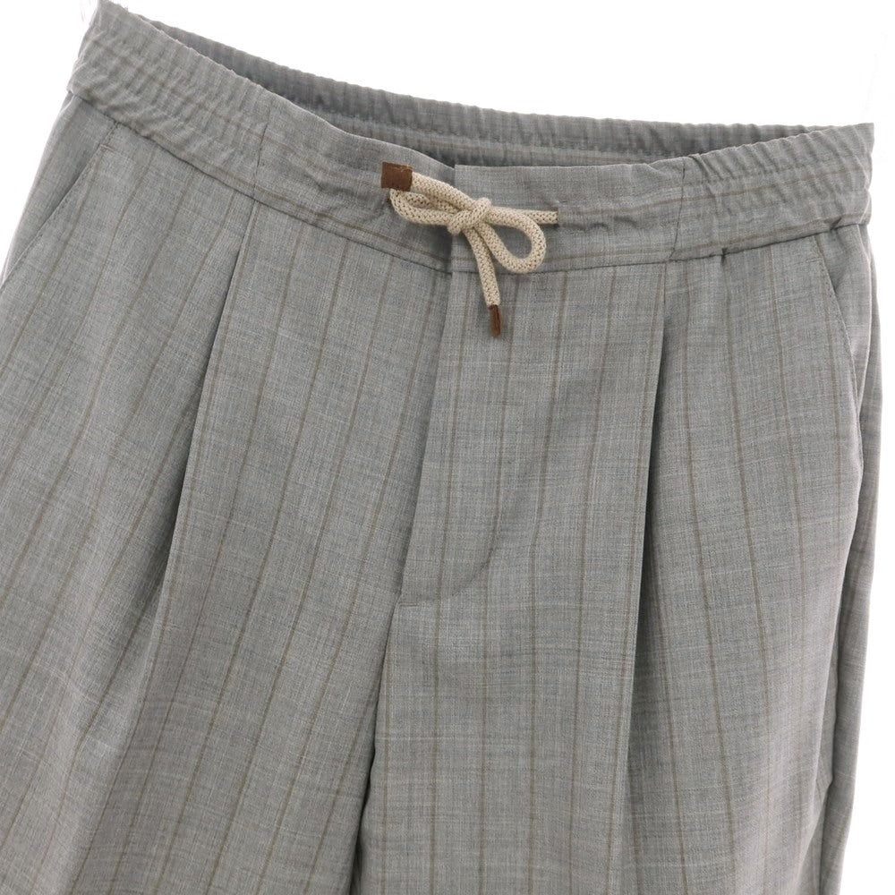 【新品】ブルネロクチネリ Brunello Cucinelli ウール ストライプ イージースラックスパンツ グレーxブラウン【サイズ46】【 状態ランクN 】【 メンズ 】
