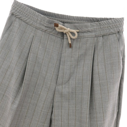 【新品】ブルネロクチネリ Brunello Cucinelli ウール ストライプ イージースラックスパンツ グレーxブラウン【サイズ46】【 状態ランクN 】【 メンズ 】