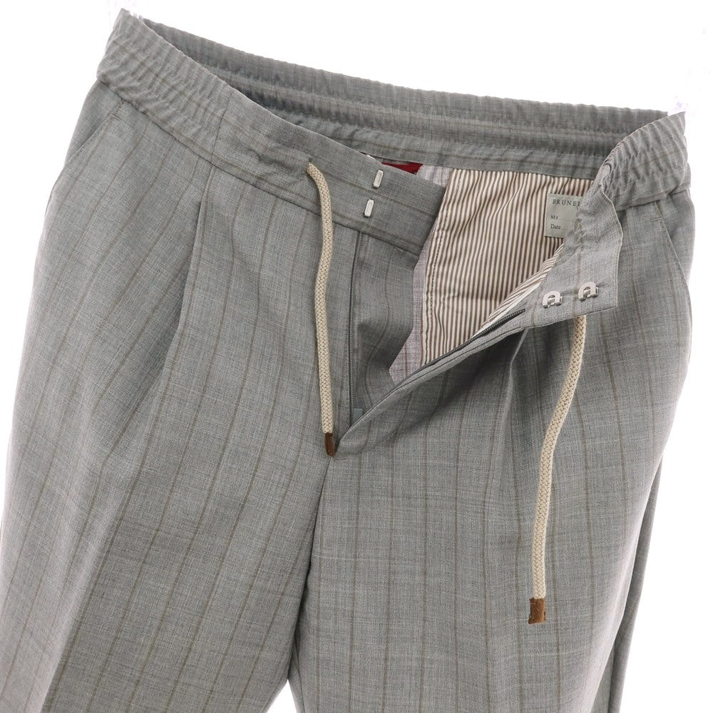 【新品】ブルネロクチネリ Brunello Cucinelli ウール ストライプ イージースラックスパンツ グレーxブラウン【サイズ46】【 状態ランクN 】【 メンズ 】
