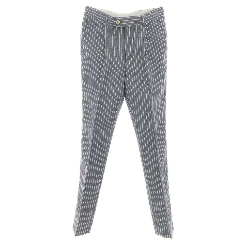 【新品】ブルネロクチネリ Brunello Cucinelli リネン ストライプ カジュアルスラックスパンツ ネイビーxホワイト【サイズ44】【 状態ランクN 】【 メンズ 】[BPD]