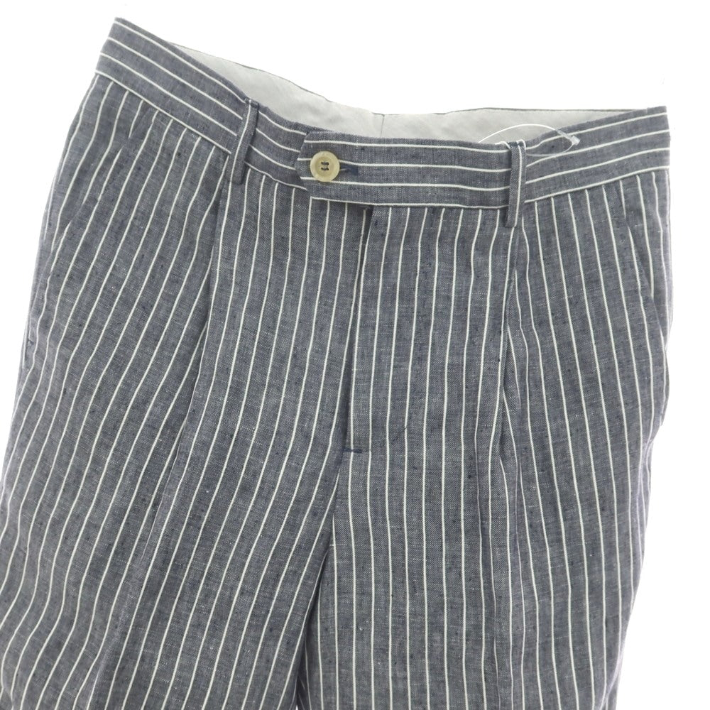 【新品】ブルネロクチネリ Brunello Cucinelli リネン ストライプ カジュアルスラックスパンツ ネイビーxホワイト【サイズ44】【 状態ランクN 】【 メンズ 】
