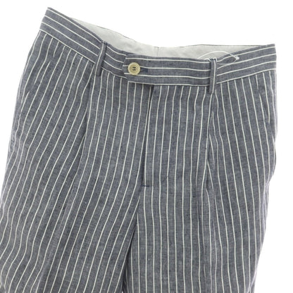 【新品】ブルネロクチネリ Brunello Cucinelli リネン ストライプ カジュアルスラックスパンツ ネイビーxホワイト【サイズ44】【 状態ランクN 】【 メンズ 】