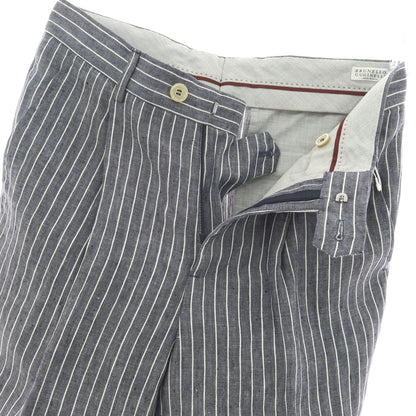 【新品】ブルネロクチネリ Brunello Cucinelli リネン ストライプ カジュアルスラックスパンツ ネイビーxホワイト【サイズ44】【 状態ランクN 】【 メンズ 】