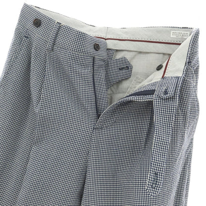 【新品】ブルネロクチネリ Brunello Cucinelli ストレッチ ウール ギンガムチェック カジュアルスラックスパンツ ネイビーxホワイト【サイズ44】【 状態ランクN 】【 メンズ 】