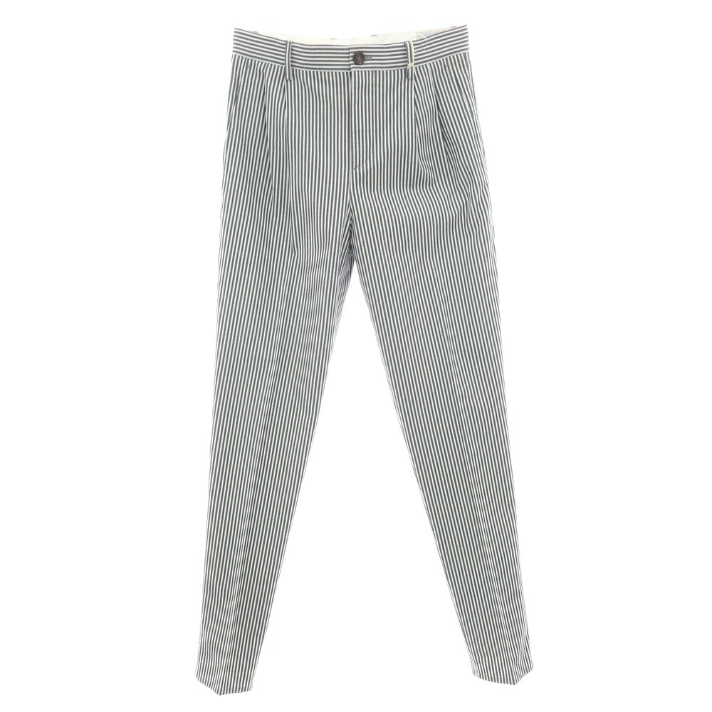【新品】ブルネロクチネリ Brunello Cucinelli ストレッチ コットン ストライプ カジュアルスラックスパンツ ネイビーxホワイト【サイズ46】【 状態ランクN 】【 メンズ 】