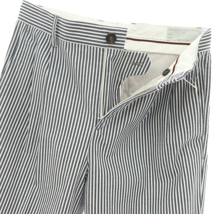 【新品】ブルネロクチネリ Brunello Cucinelli ストレッチ コットン ストライプ カジュアルスラックスパンツ ネイビーxホワイト【サイズ46】【 状態ランクN 】【 メンズ 】