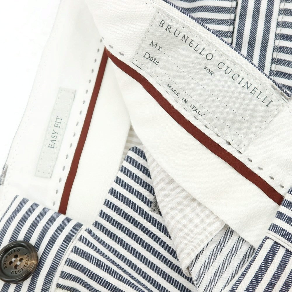 【新品】ブルネロクチネリ Brunello Cucinelli ストレッチ コットン ストライプ カジュアルスラックスパンツ ネイビーxホワイト【サイズ46】【 状態ランクN 】【 メンズ 】