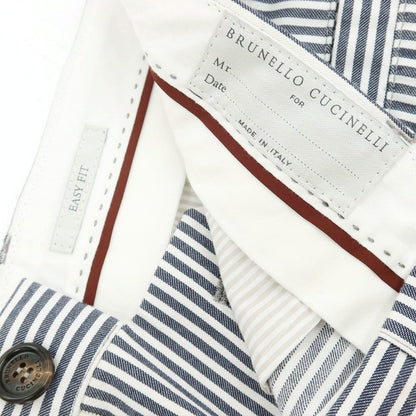 【新品】ブルネロクチネリ Brunello Cucinelli ストレッチ コットン ストライプ カジュアルスラックスパンツ ネイビーxホワイト【サイズ46】【 状態ランクN 】【 メンズ 】