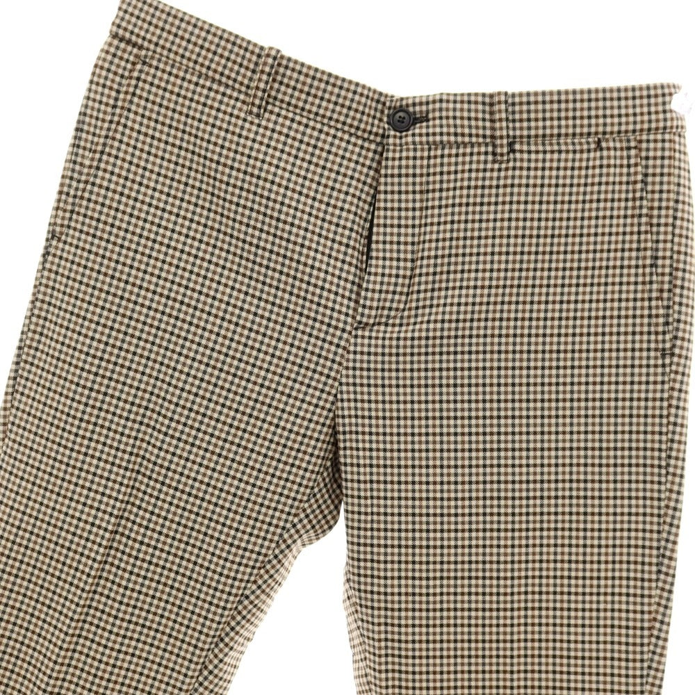 【新品アウトレット】アスペジ ASPESI ストレッチ ポリエステルウール チェック カジュアルスラックスパンツ ブラウン系xベージュ【 48 】【 状態ランクN- 】【 メンズ 】