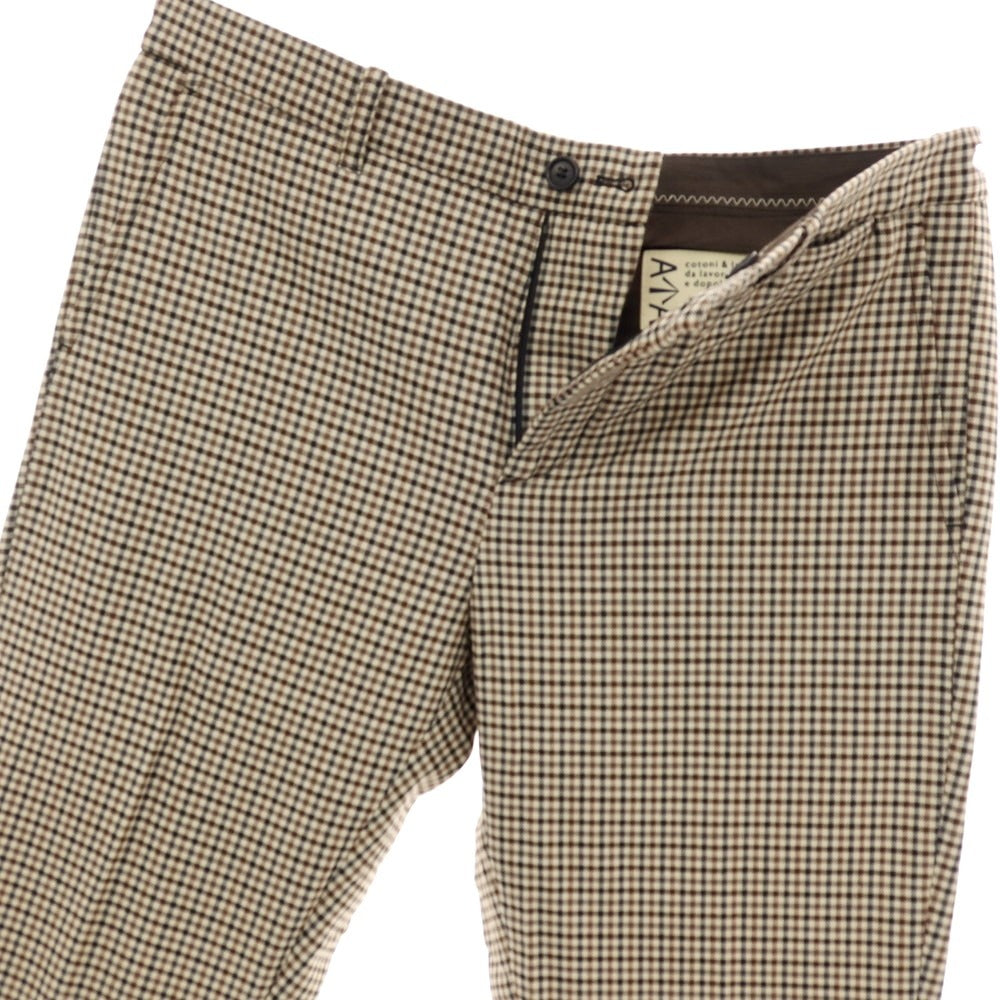 【新品アウトレット】アスペジ ASPESI ストレッチ ポリエステルウール チェック カジュアルスラックスパンツ ブラウン系xベージュ【 48 】【 状態ランクN- 】【 メンズ 】