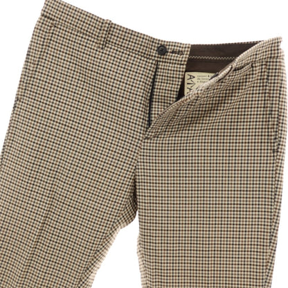 【新品アウトレット】アスペジ ASPESI ストレッチ ポリエステルウール チェック カジュアルスラックスパンツ ブラウン系xベージュ【 48 】【 状態ランクN- 】【 メンズ 】