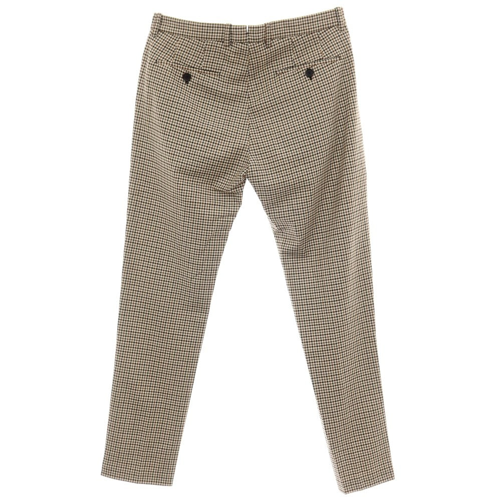 【新品アウトレット】アスペジ ASPESI ストレッチ ポリエステルウール チェック カジュアルスラックスパンツ ブラウン系xベージュ【 48 】【 状態ランクN- 】【 メンズ 】